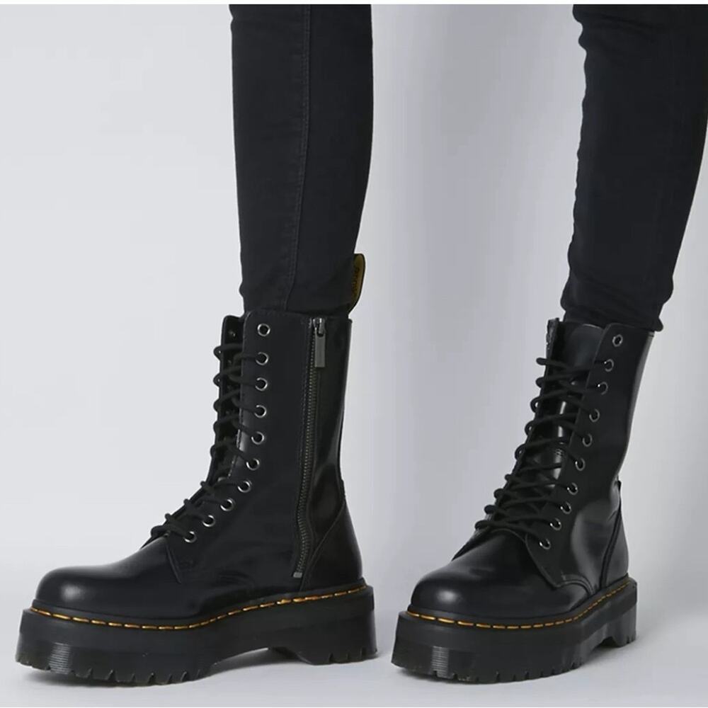 DR. MARTENS JADON HI COMBAT CHUNKY SOLE YELLOW STITCHING BOOTS SZ L8 1/2 M 7 1/2